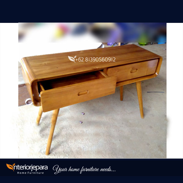 Meja Console Kayu Jati Motif Retro 2 Laci