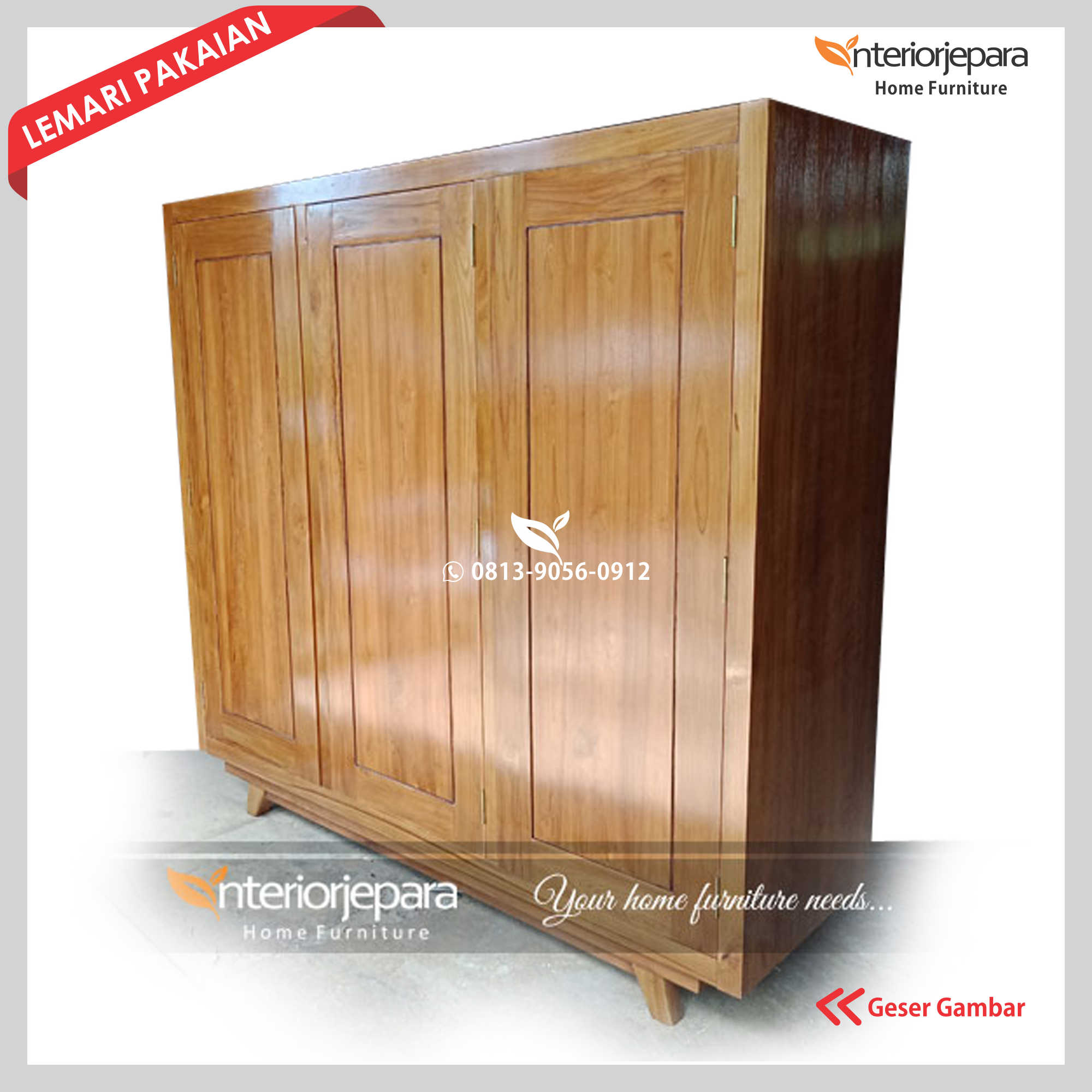 Lemari Jati Minimalis Custom 3 Pintu – D – IJE 045