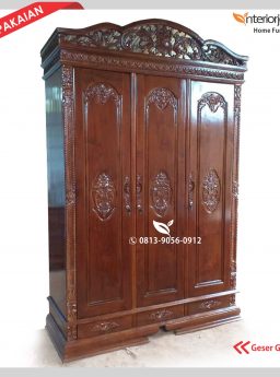 D-IJE---103-Almari--3 Pintu-Kayu-Jati-Motif-Tiara-Majapahit