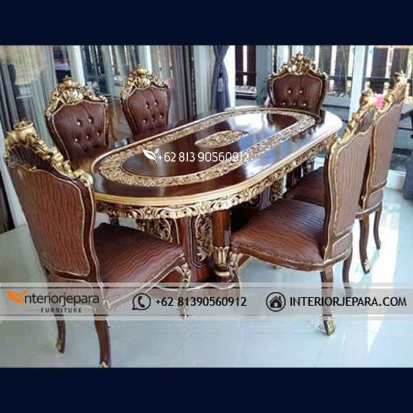 Set Meja Makan Ukiran Jati Motif Mawar Jambu, F - IJE 013