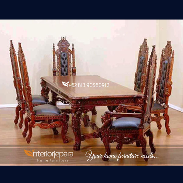 Set Kursi Makan Raja Motif Ukiran Singa, F – IJE 046