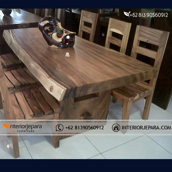 Set Meja Makan Kayu Trembesi Natural Wood 200 cm, F - IJE 075
