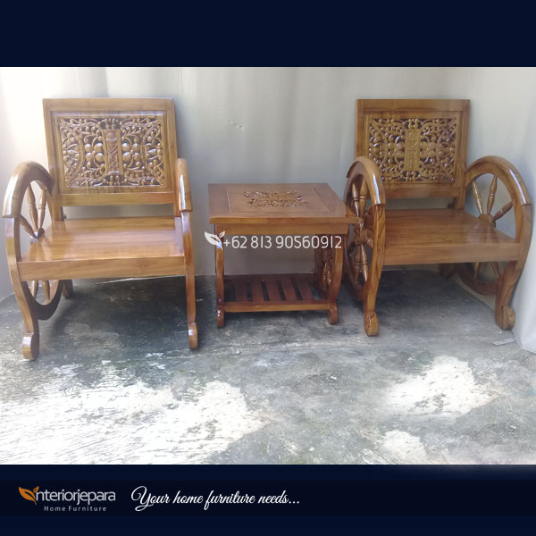 Kursi Teras Kayu Jati Motif Pintu Gerbang Aceh, G - IJE 025