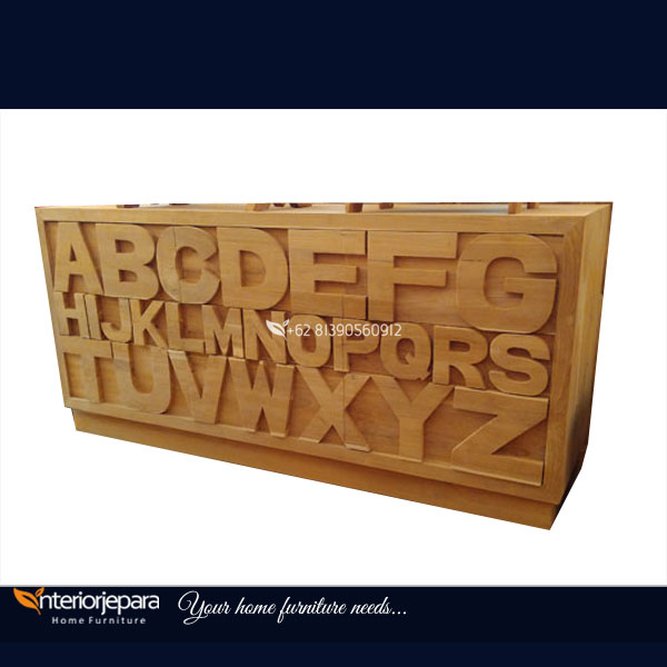 Bufet Minimalis Kayu Jati Motif Alphabeth, Rak Tv Angka, J – IJE 028