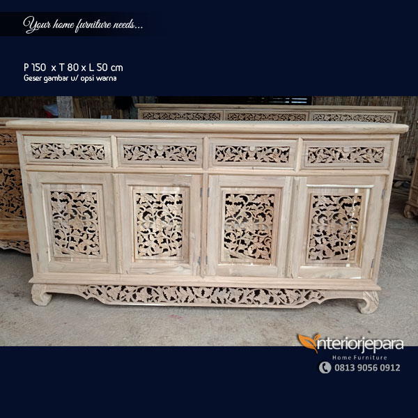 Meja Ukiran Motif Palembang 150 cm_Meja Tv Ukiran Kayu Jati