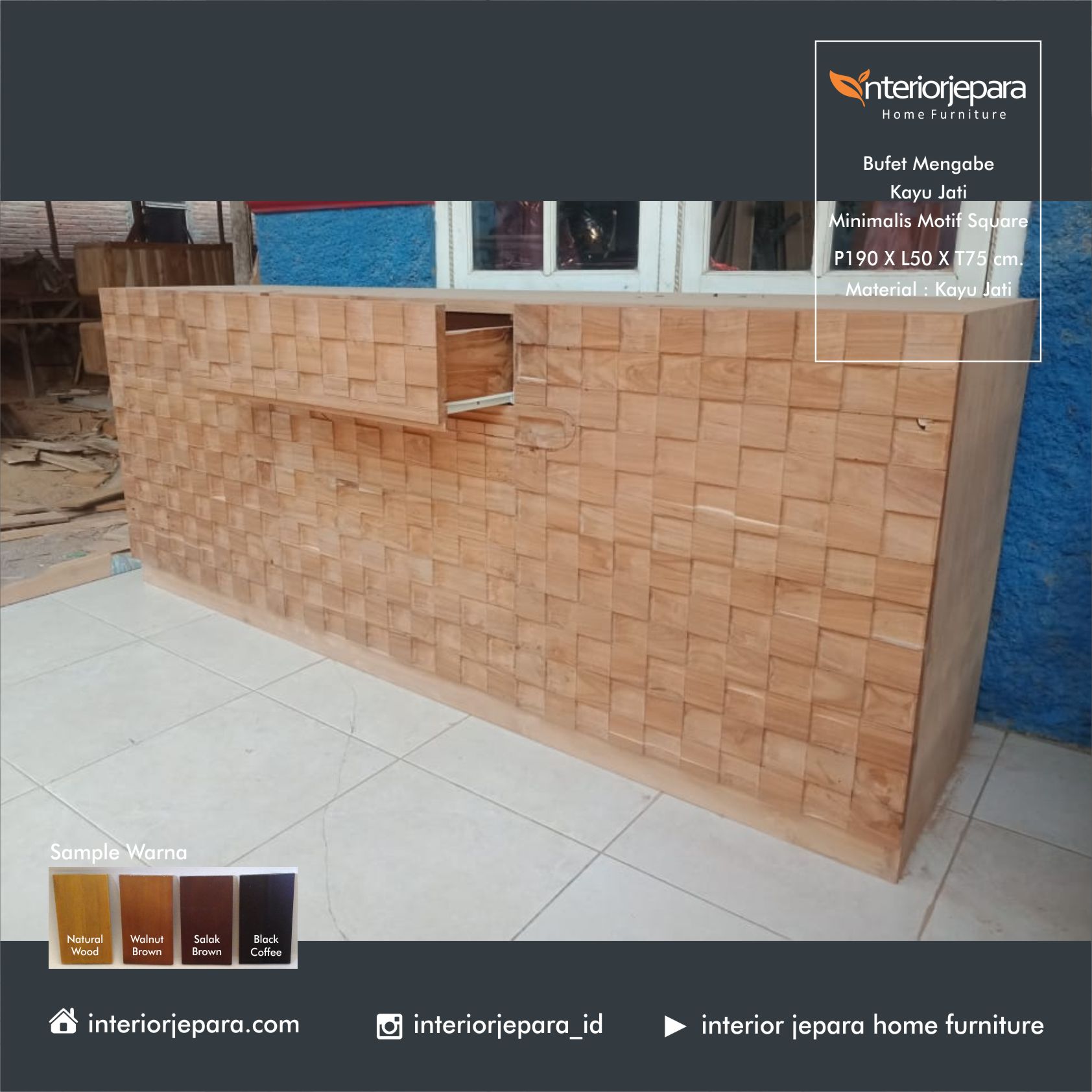 Meja Tv Mengabe Kayu Jati Model Minimalis Motif Square – J-IJE 116