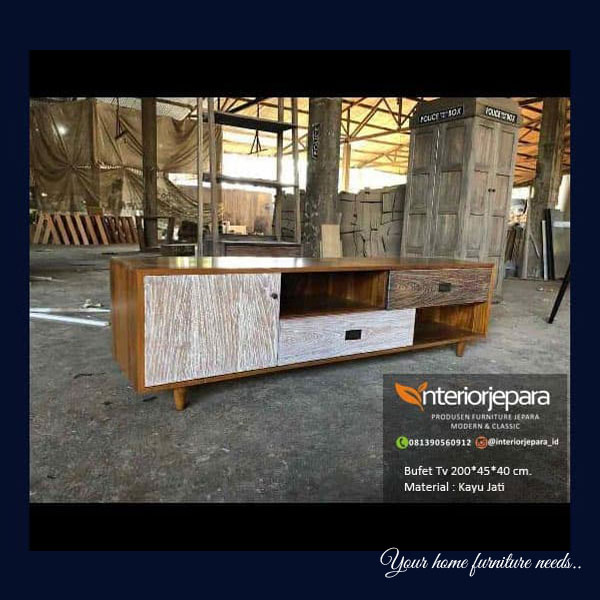 Meja Tv Kayu Jati Waterbase Minimalis, Stand Tv Retro