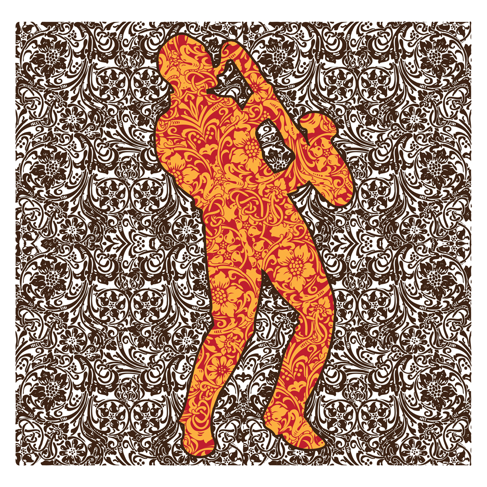 double exposure vintage illustration with floral background of musician playing saxophone