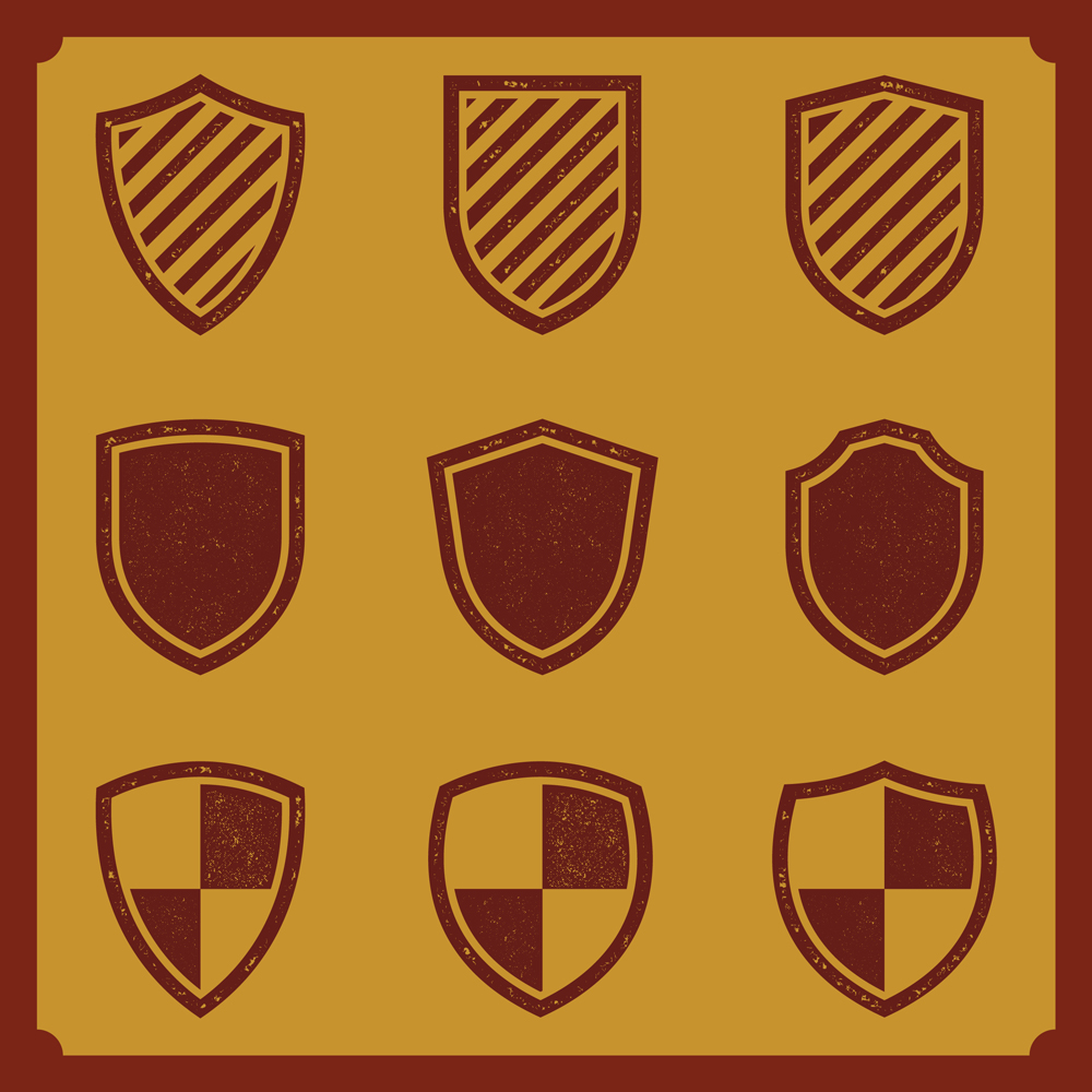 Vintage Shield Sign And Elements With Grunge Texture