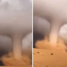 Fenomena Langka di Saudi: Tornado Besar Sambungkan Antara Langit dan Bumi di Al-Jawf