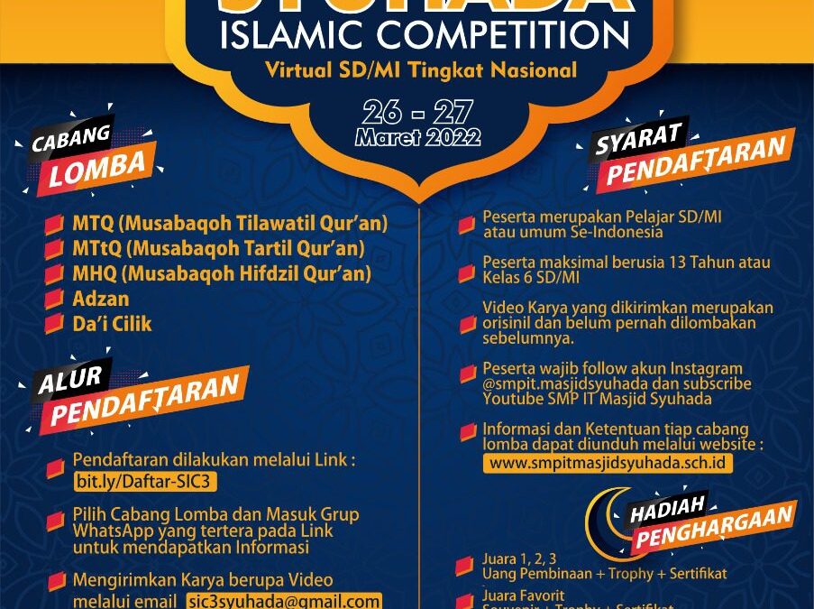 Pendaftaran Syuhada Islamic Competition (SIC #3) dan Program Sepekan Bisa Baca Qur’an (SBBQ #2)